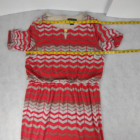 Jessica Howard Chevron Midi Dress Coral Gray Zip Back Long Sleeve Lined Size 14 - Picture 7 of 10